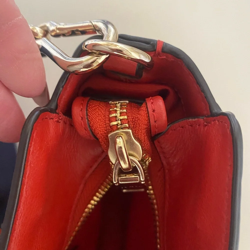 Coach Red Coral Croc-Embossed Leather Bag with Crossbody Strap